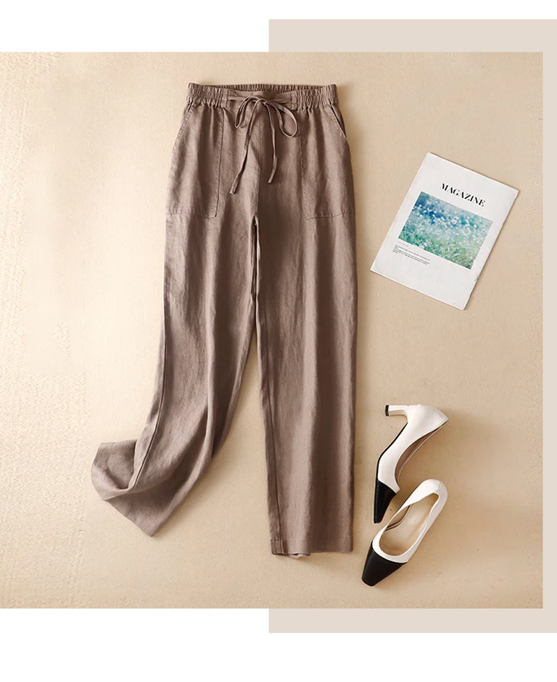 Description Picture 3 of itemCotton Linen Pants For Women Casual Drawstring High Waist Wide Leg Baggy Pants Harajuku Joggers Streetwear Trousers Pantalon