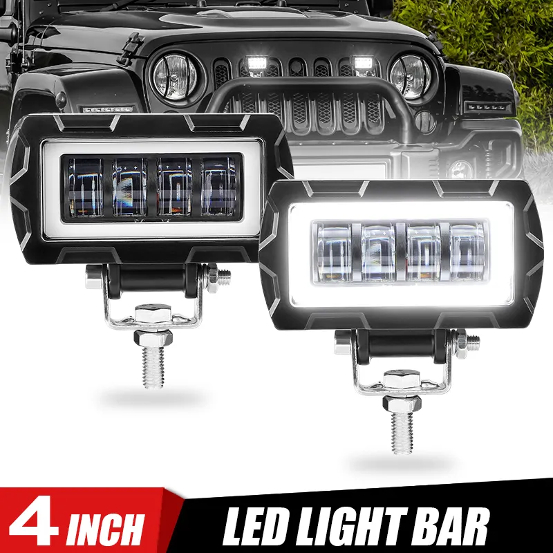 White Angel eyes LED Fog Light Spotlight Driving lamp 4 inch 7D led Work Light Bar 12V 24V for Car Auto Truck 4x4 ATV Off Road