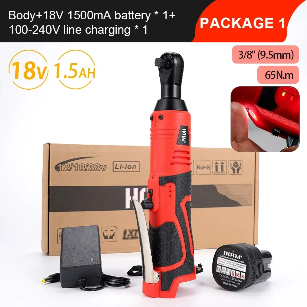 Description Picture 4 of itemHormy 3/8 Inch Cordless Electric Wrench 65Nm Right Angle Ratchet Wrenches 18V Rechargeable Car Repair Tool Set Angle Wrench