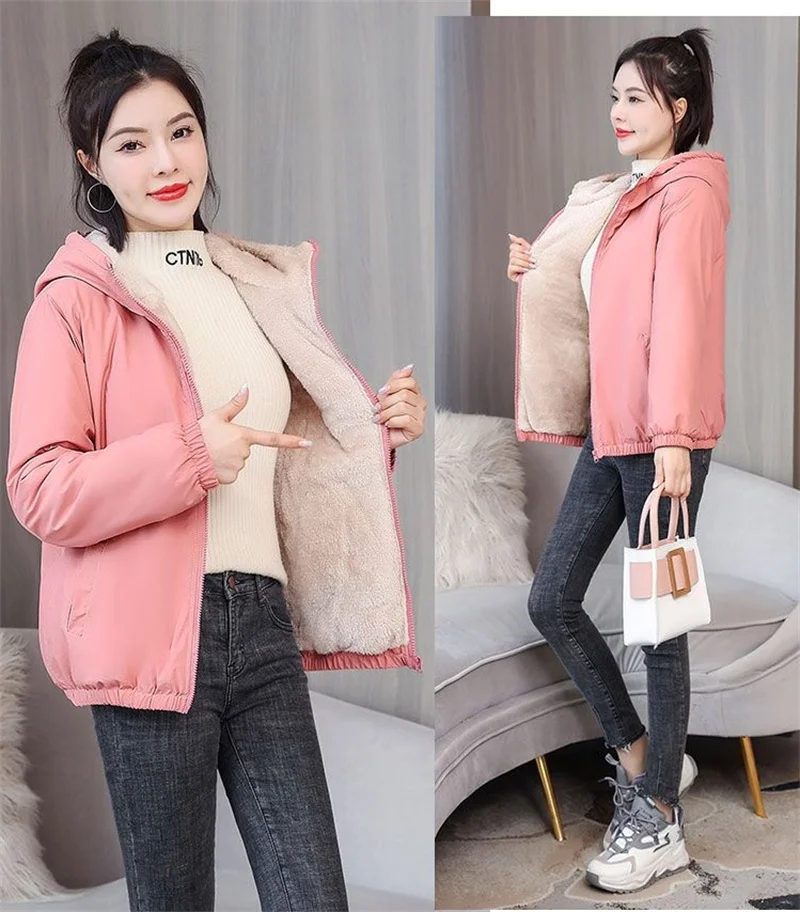 Description Picture 5 of item2023 Autumn Winter New Jacket Women's Korean Style Loose Coat Casual Short Overcoat Thickened Jackets Hooded Female Outwear Top