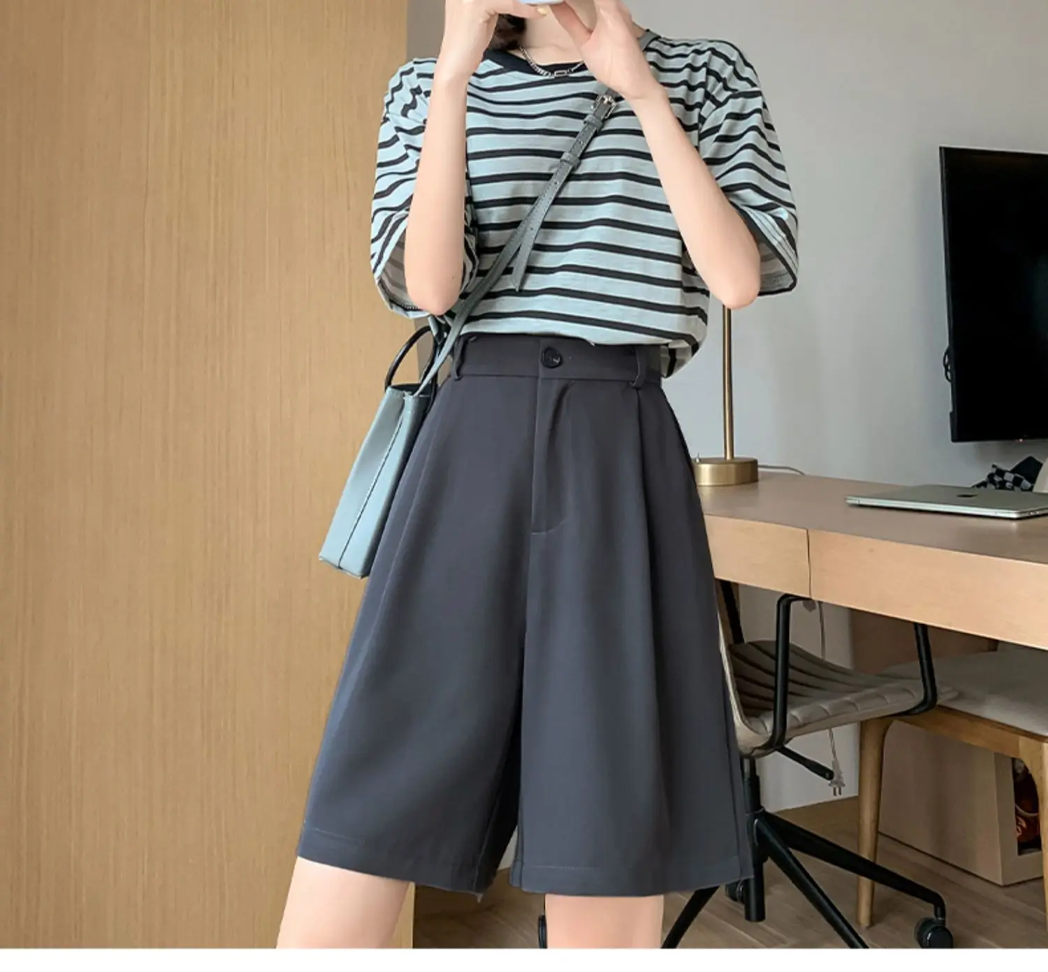 High Waist Knee Length Suit Pants Women 2023 Summer Streetwear Casual Drapey Shorts