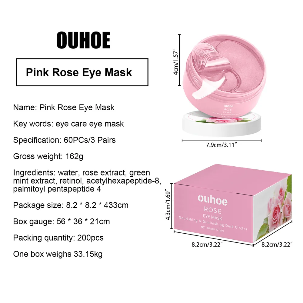 Description Picture 2 of itemSkincare Products Pink Rose Hyaluronic Acid Eye Mask Remove Dark Eye Circles Collagen Eye Patches Korean Face Care Product