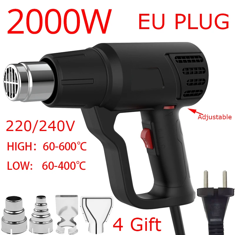 Black Color 220V eu Hot Air Gun Professional Electric Adjustable Temperature-controlled Building Hair dryer Soldering Heat gun