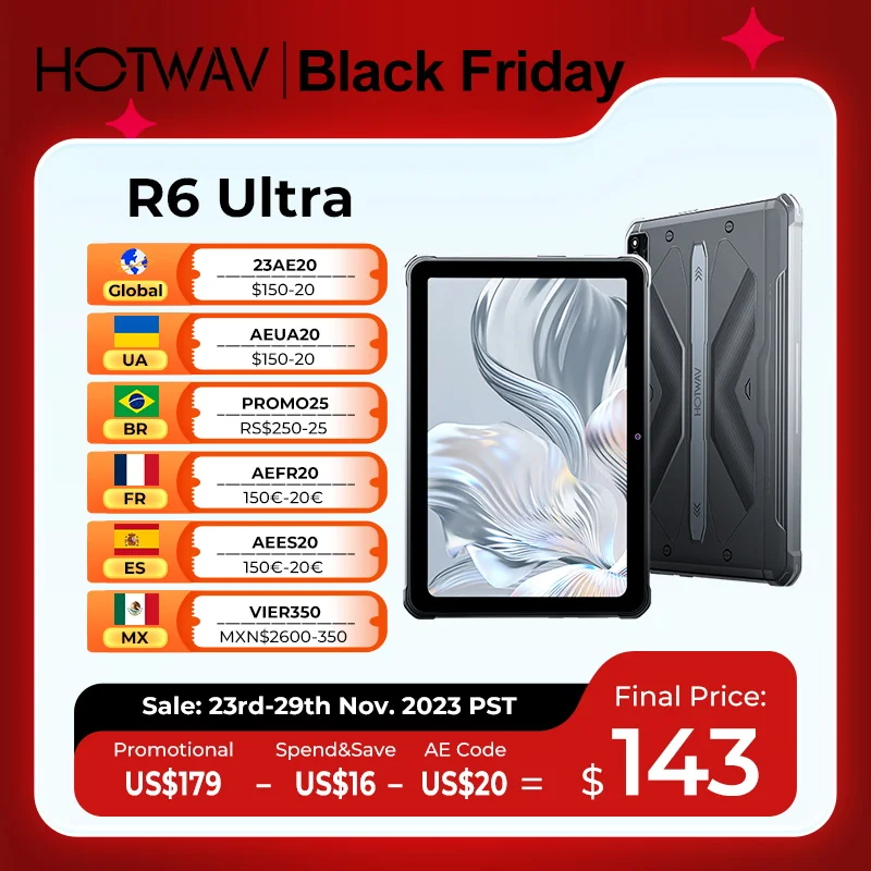 [World Premeire] HOTWAV R6 Ultra Rugged Tablet 10.4'' FHD+ 2K Display Android 13 15600mAh Battery Pad 16GB 256GB Tablet PC