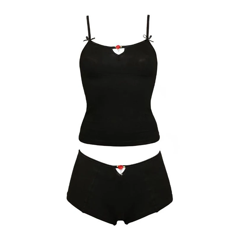 Description Picture 2 of itemFairy Coquette Pajamas Women Sexy 2 Piece Set Kawaii Spaghetti Strap Camis Crop Tops + Shorts Vintage Loungewear Y2K Outfits