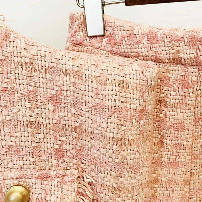 Description Picture 6 of itemHIGH QUALITY 2023 Newest Fashion Designer Runway Suit Set Women's Gold Buttons Tassel Fringed Tweed Jacket Shorts Set