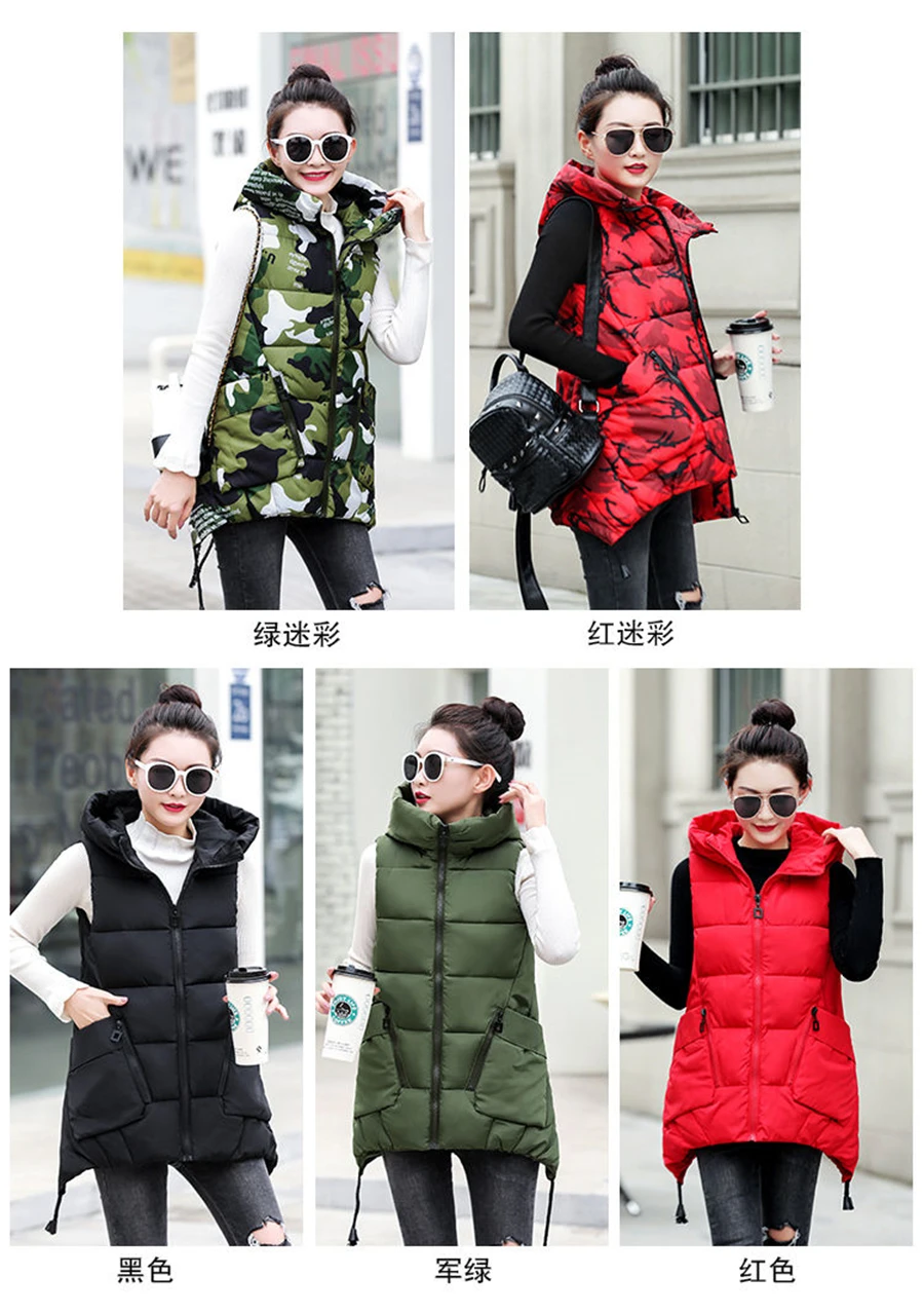 Description Picture 4 of itemOversized 5xl Sleeveless Thicken Warm Hooded Cotton Padded Vest Winter Streetwear Loose Mid Length Coat Women New Puffy Jackets
