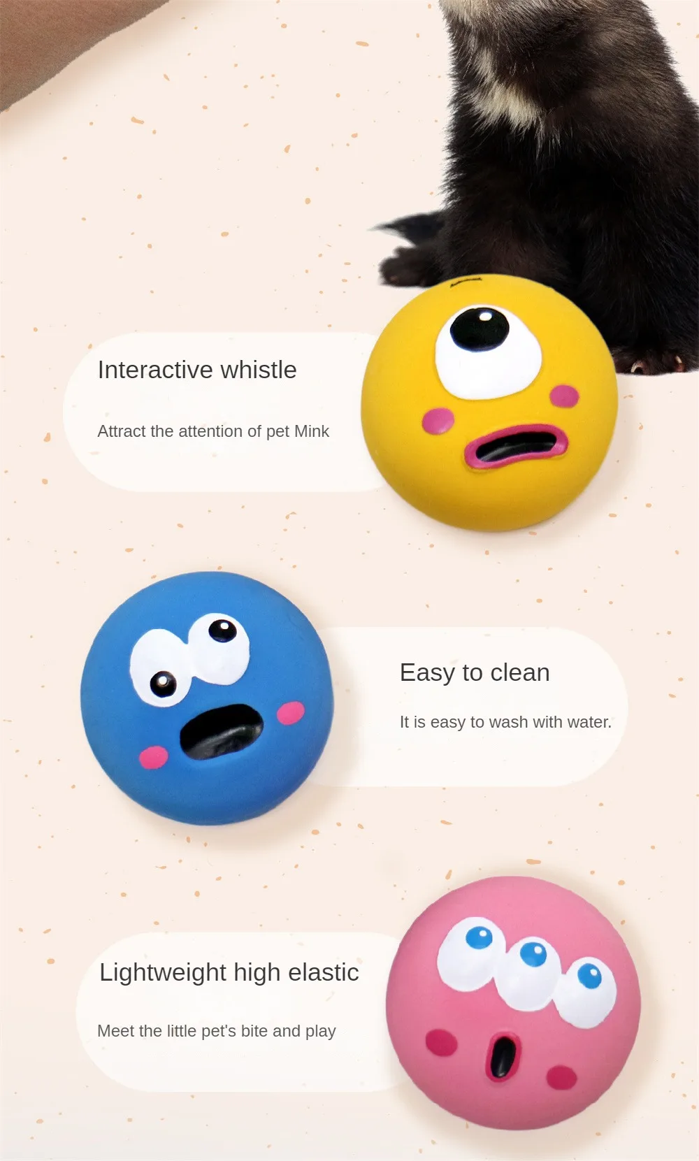 Description Picture 4 of itemPet Dog Ball Dog Sounds Chews Toy Cute Cartoon Big Eyeball Environmental Protection Portable Interactive Pet Toy Puppy Supplies