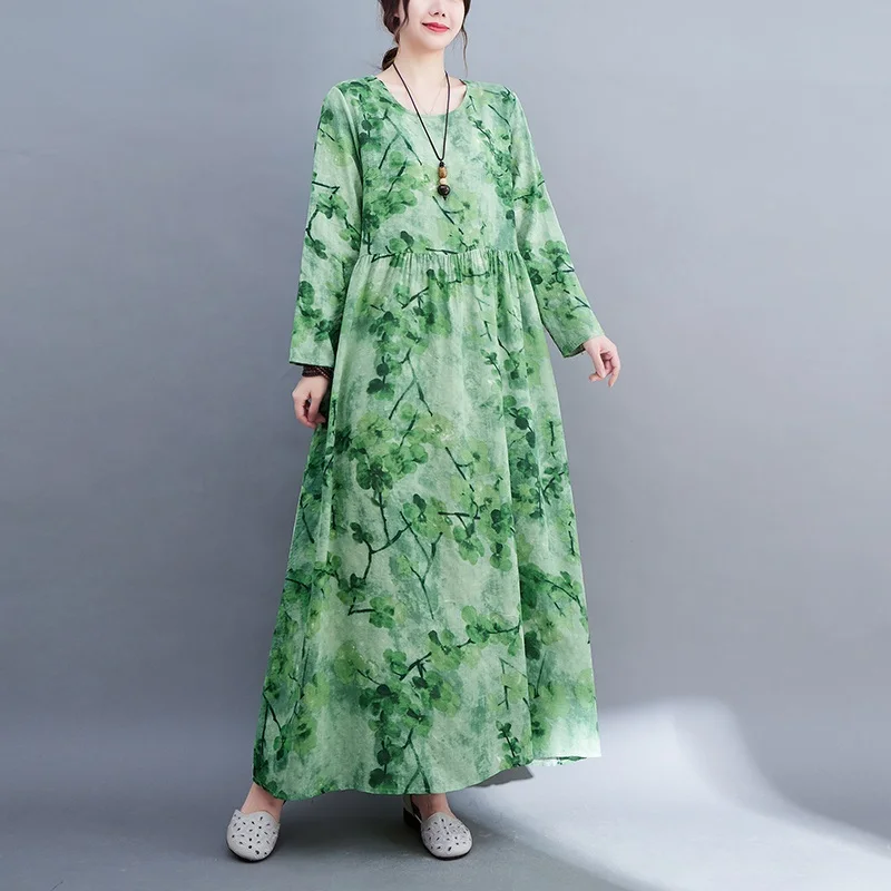 Description Picture 6 of itemlong sleeve oversized cotton vintage floral dresses for women casual loose spring summer autumn dress elegant clothing 2023