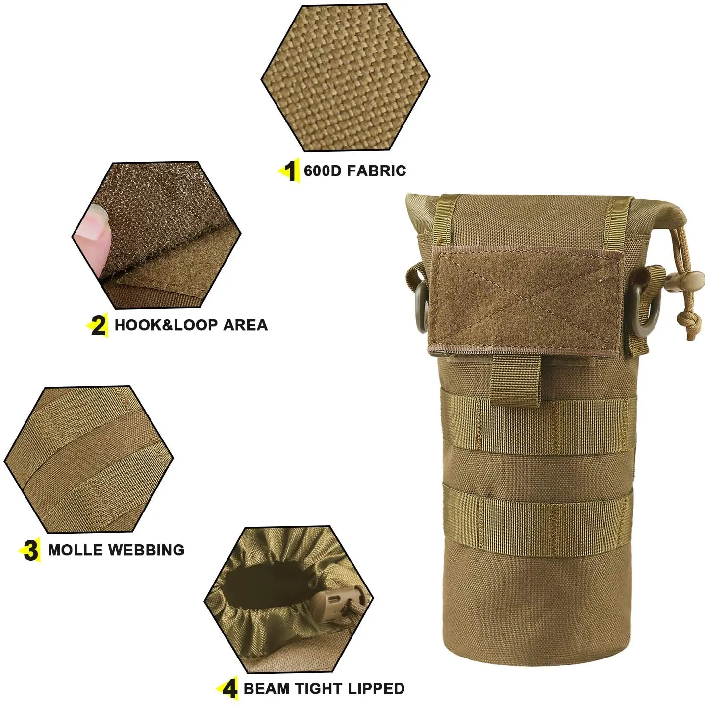 Description Picture 6 of itemTactcail Molle Foldable Water Bottle Pouch Adjustable Drawstring Kettle Holder Bag Travel Hydration Carrier with Mesh Bottom