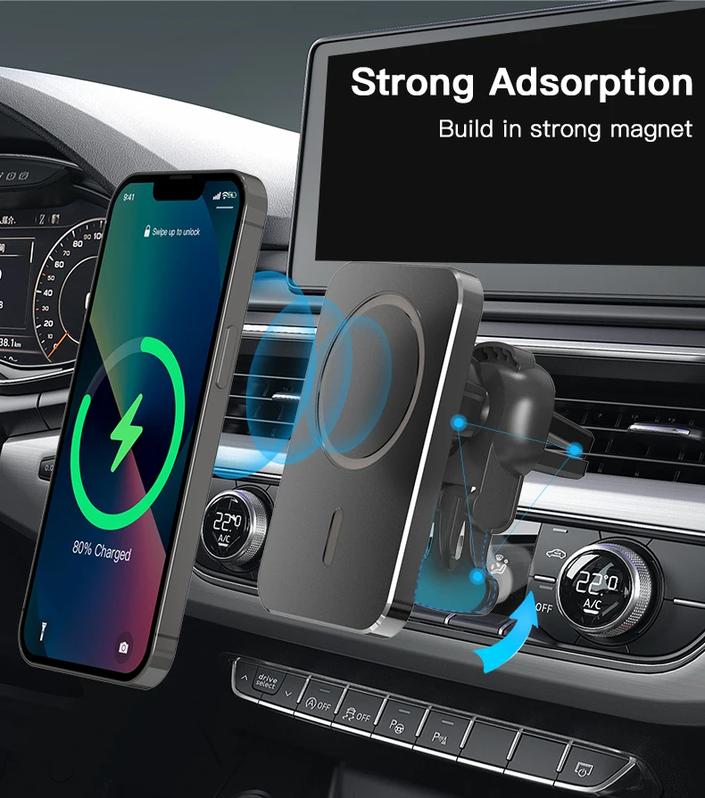 Description Picture 6 of item15W Fast Charging Magnetic Wireless Car Charger Mount For Magsafing For Iconic Brand iPhone 13 Pro Max 12 Mini Aluminium Phone Holder