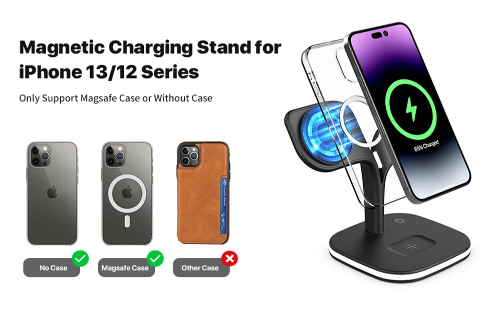 100% Magnetic Wireless Charger Stand For iPhone 15 14 13 12 Pro Max Apple Watch 8 7 Airpods Induction Fast Charging Dock Station