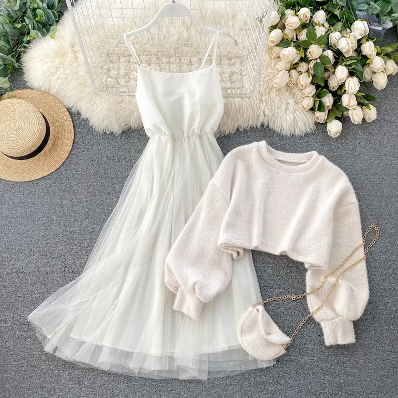 Description Picture 5 of itemWomen Dress Autumn Pullover Long Y2k Harajuku Casual with Lace Decoration Knitted Warm Long Sleeve Elegant Chiffon Dress Bodycon