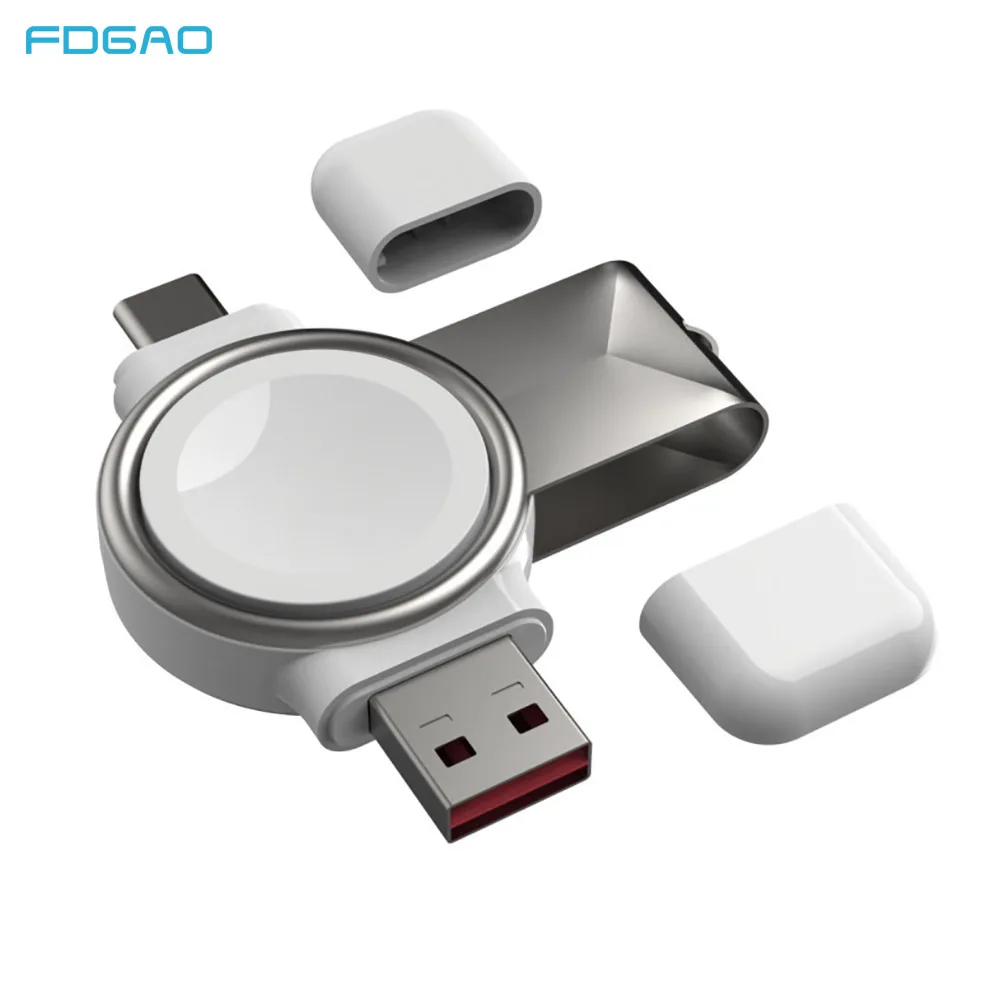 Dual Type C USB Wireless Charging Dock Station Car Charger 2 in 1 Portable Magnetic for Apple Watch Series 8 7 6 SE 5 4 3 iWatch