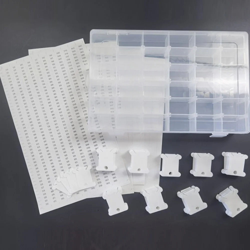 36 Grids Plastic Embroidery Floss Organizer Box & 50 Floss Bobbins & 2PCS Floss Number Stickers for Sewing