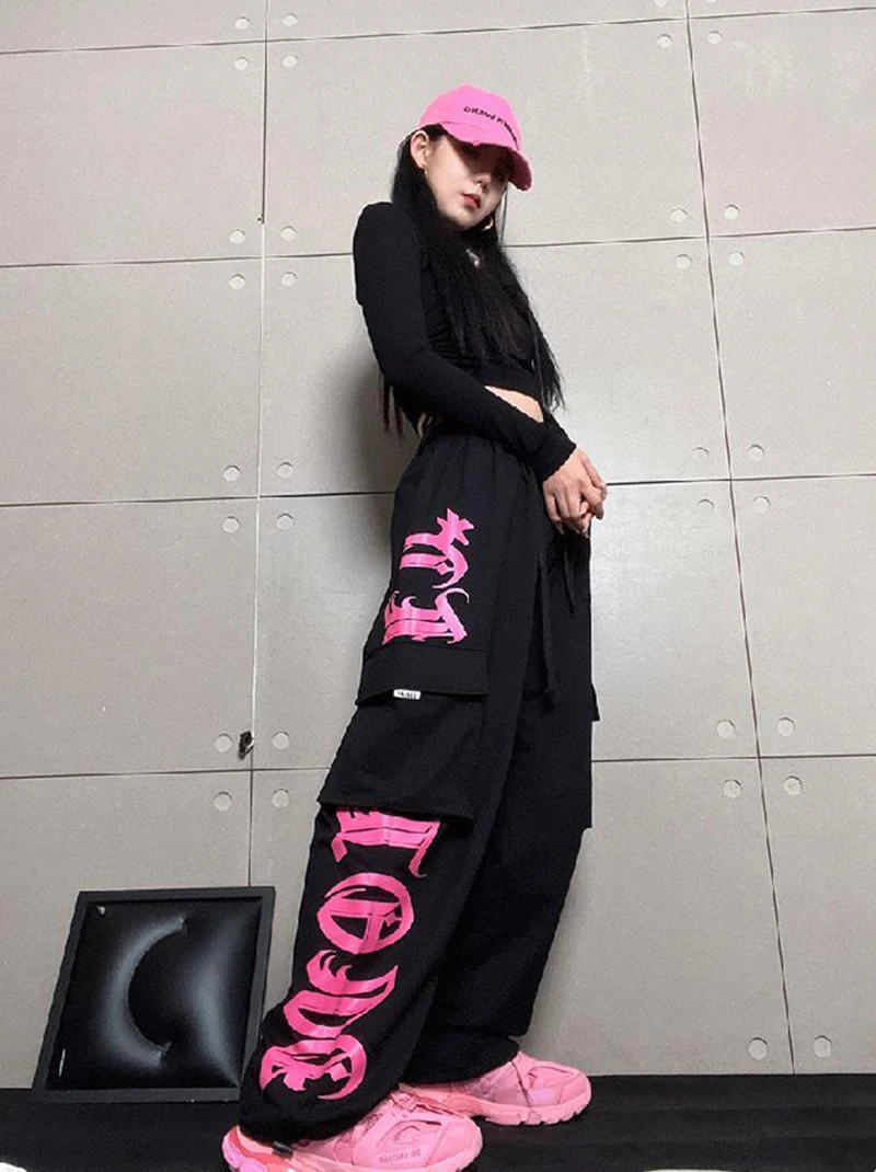 Description Picture 6 of itemY2K Cargo Pants Women Streetwear Printed Wide Leg Joggers Sweatpants Harajuku Hip Hop Multi-Pocket Loose Casual Sports Trousers
