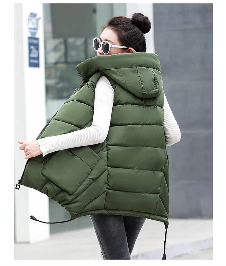 Description Picture 5 of itemOversized 5xl Sleeveless Thicken Warm Hooded Cotton Padded Vest Winter Streetwear Loose Mid Length Coat Women New Puffy Jackets