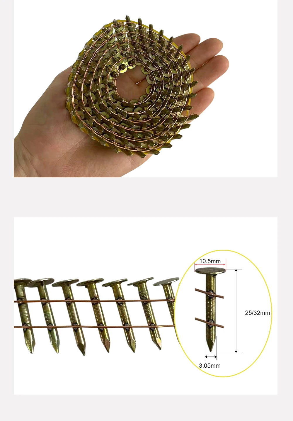 Description Picture 3 of item120pcs Coil Nails Big Cap Nails for CRN45 25mm 32mm Thick Nails for Coil Nailer