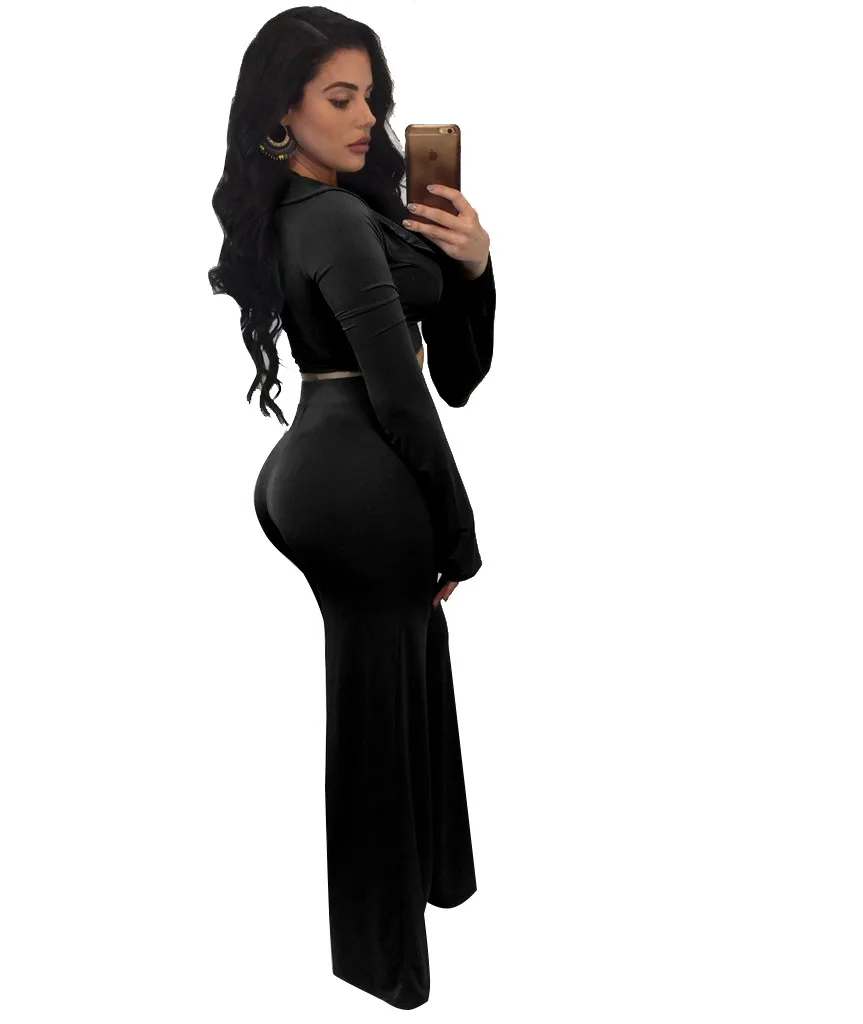 Description Picture 5 of item2019 Spring two piece set Women tracksuit Plus size Sexy Solid color Crop Top Tight cropped tops Long Pant