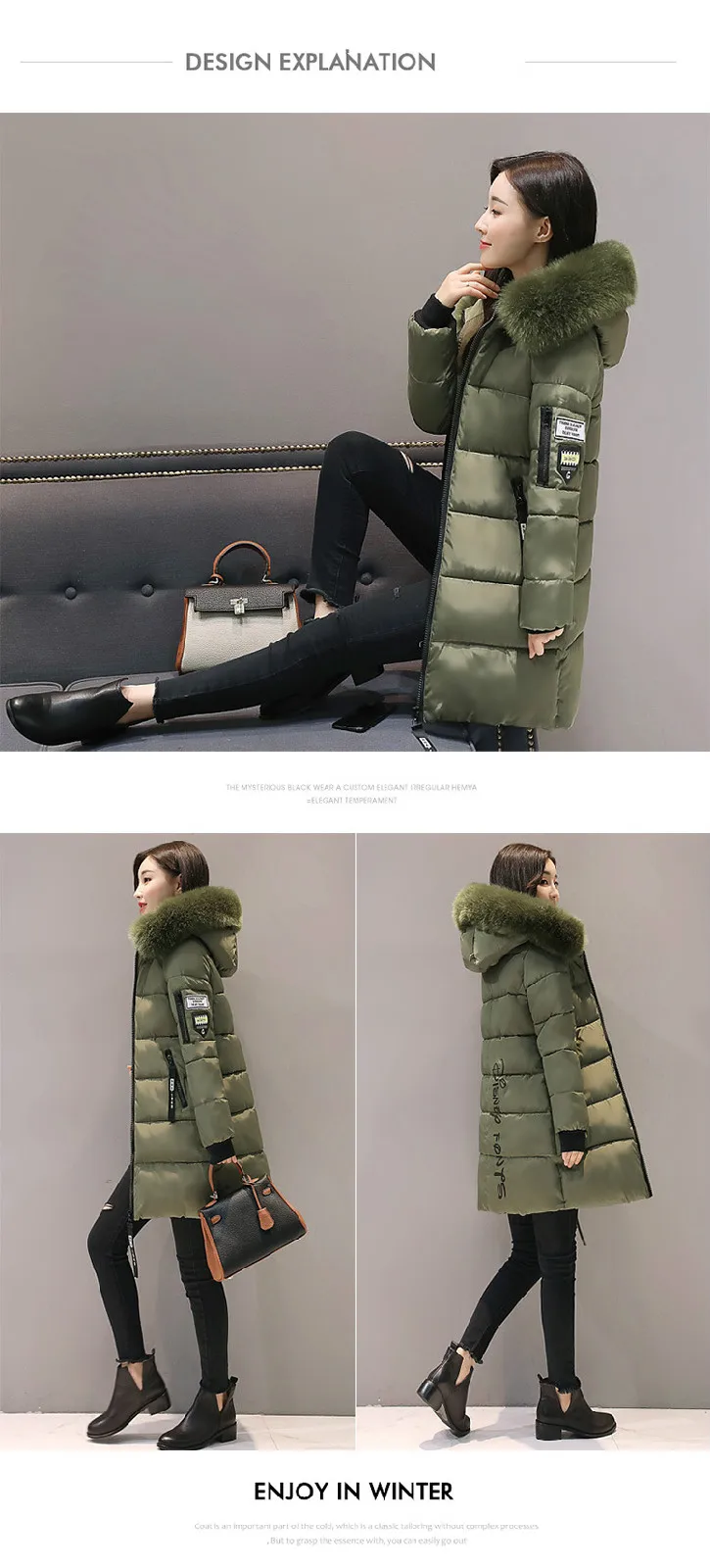 Description Picture 4 of itemParka Women 2023 Winter Coats Long Cotton Casual Fur Hooded Jackets Women Thick Warm Winter Parkas Female Overcoat Coat