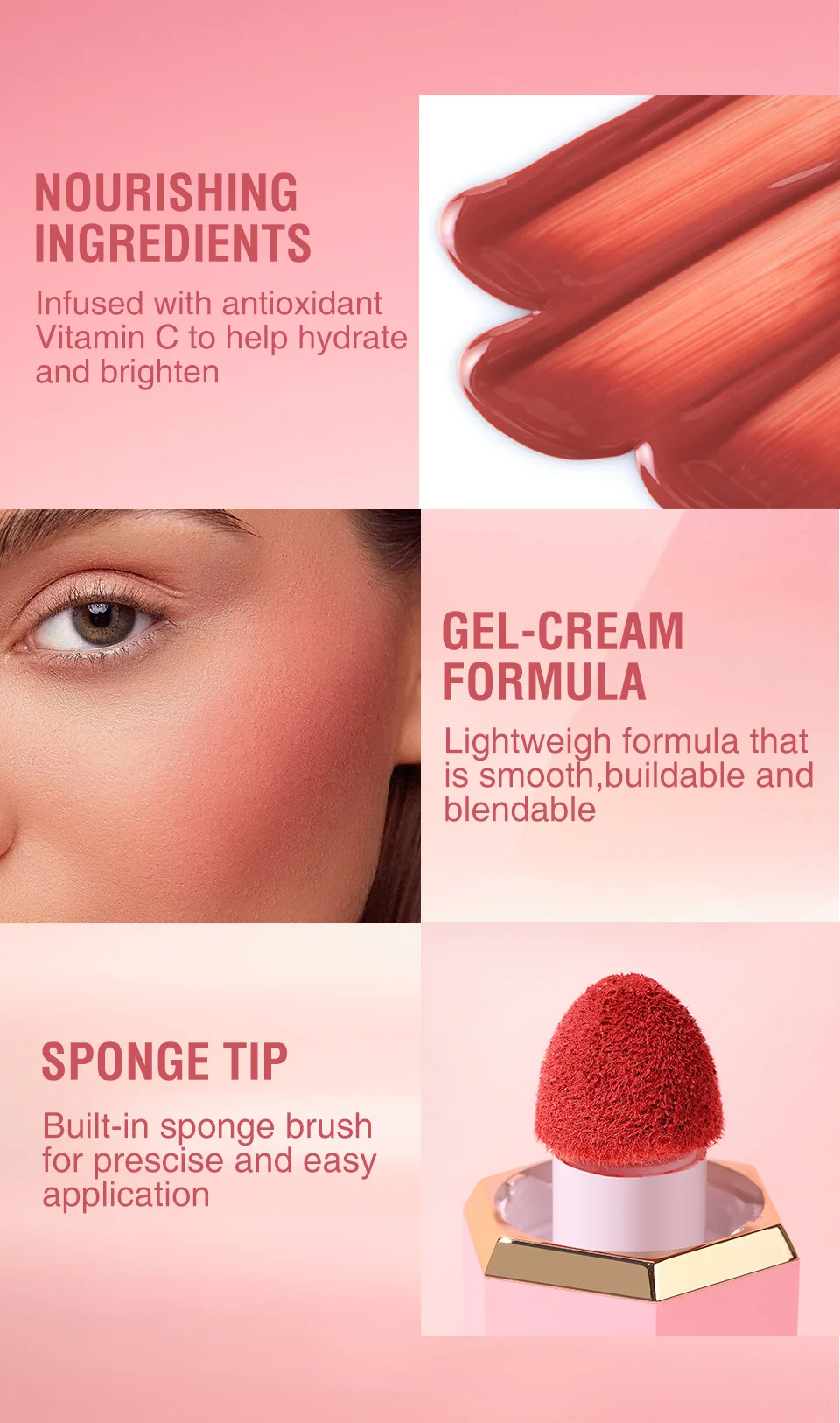 Description Picture 3 of itemLiquid Blush Cheek Tint Sponge Waterproof Long Lasting Blusher Rouge Pigmented Face Makeup Cosmetic