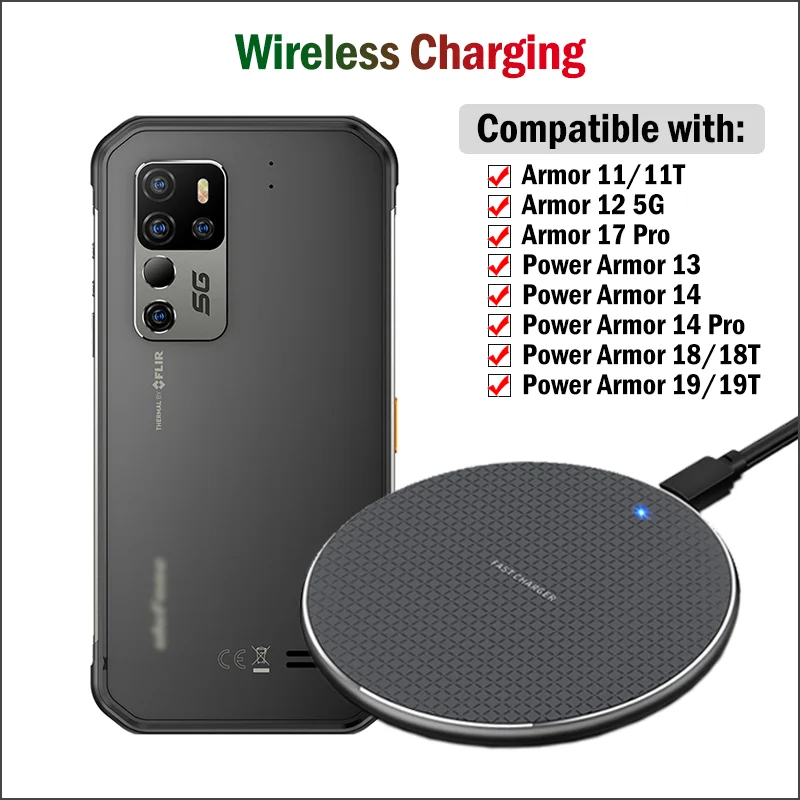 Qi 10W Fast Wireless Charger for Ulefone Power Armor 18 18T 19 19T 13 14 Armor 11 11T 12 17 Pro Rugged Phone Wireless Charging