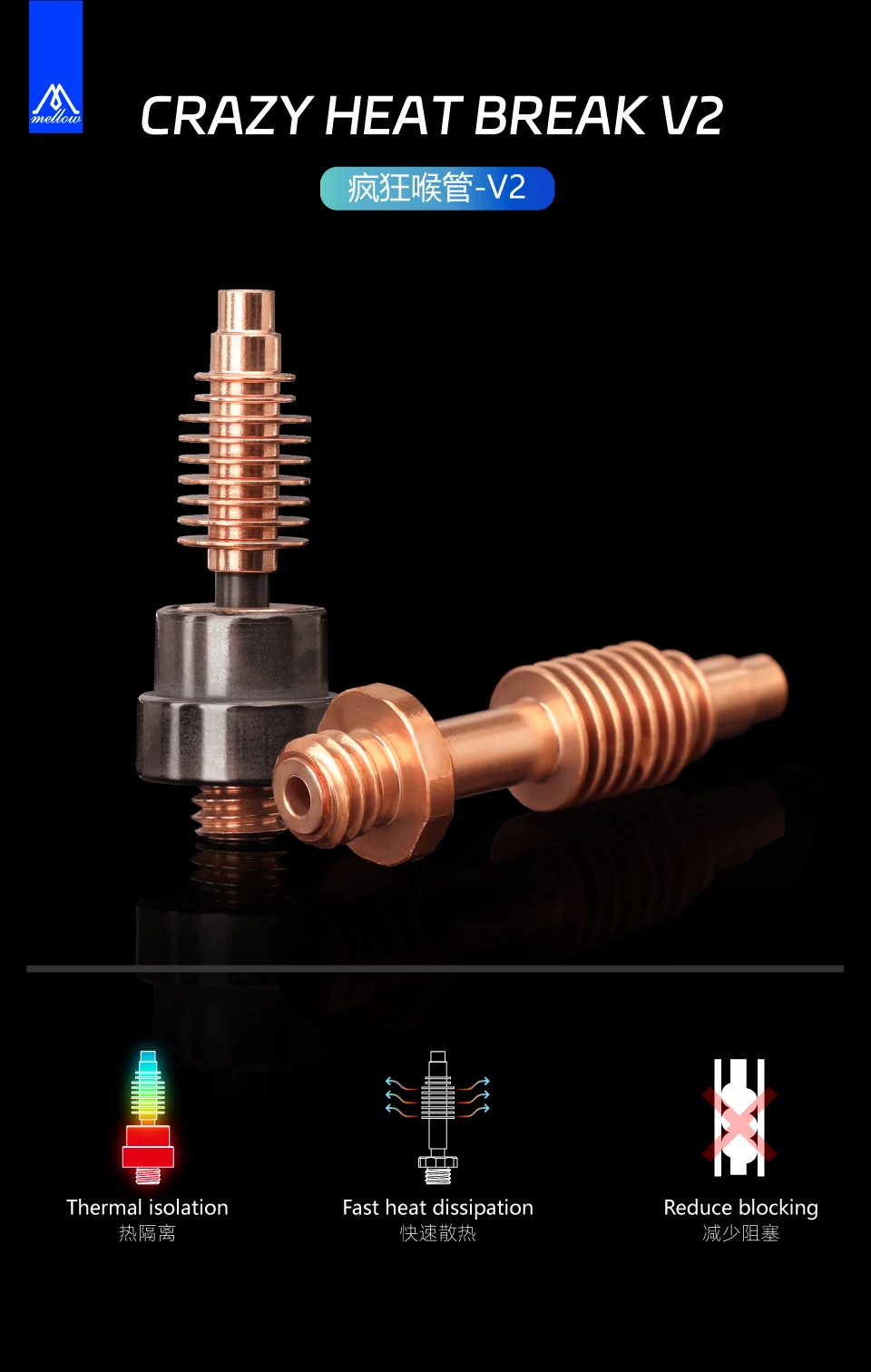 Description Picture 2 of itemCrazy Zone V2 Heat Break For Nf-Crazy / Nf-Crazy Plus / Nf-Crazy Pro Hotend Printing Carbon Fiber 3D Printer Parts