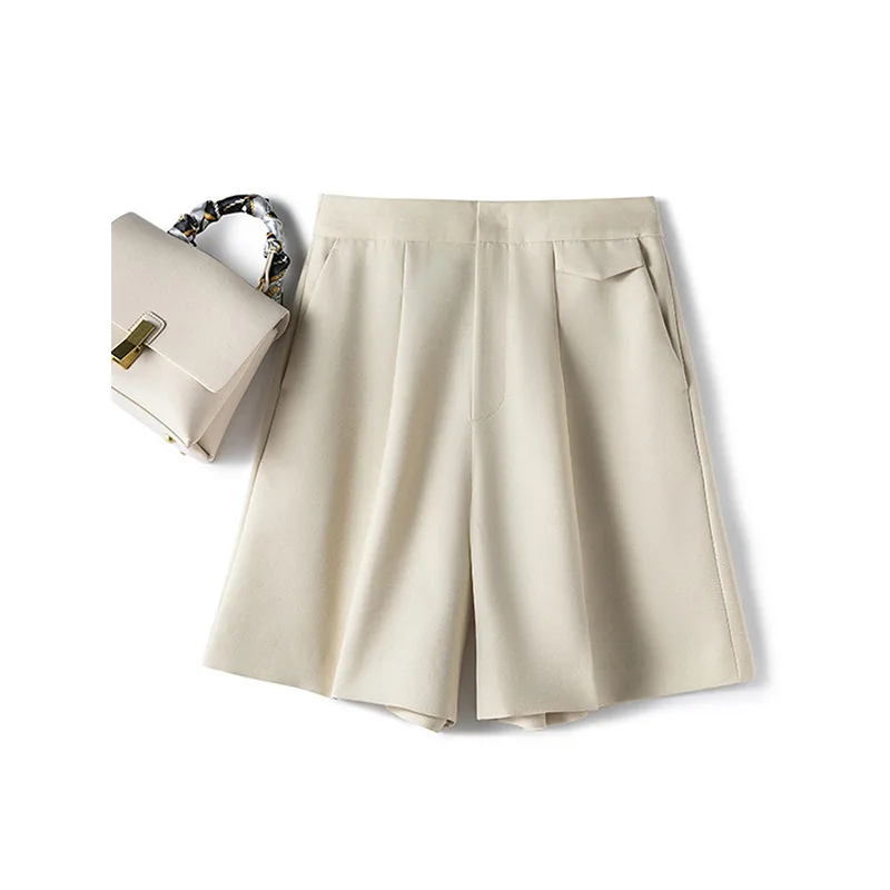 Description Picture 4 of itemSuit shorts, women's loose fitting wide leg, high waist, straight tube, fashionable casual pants, small and thin