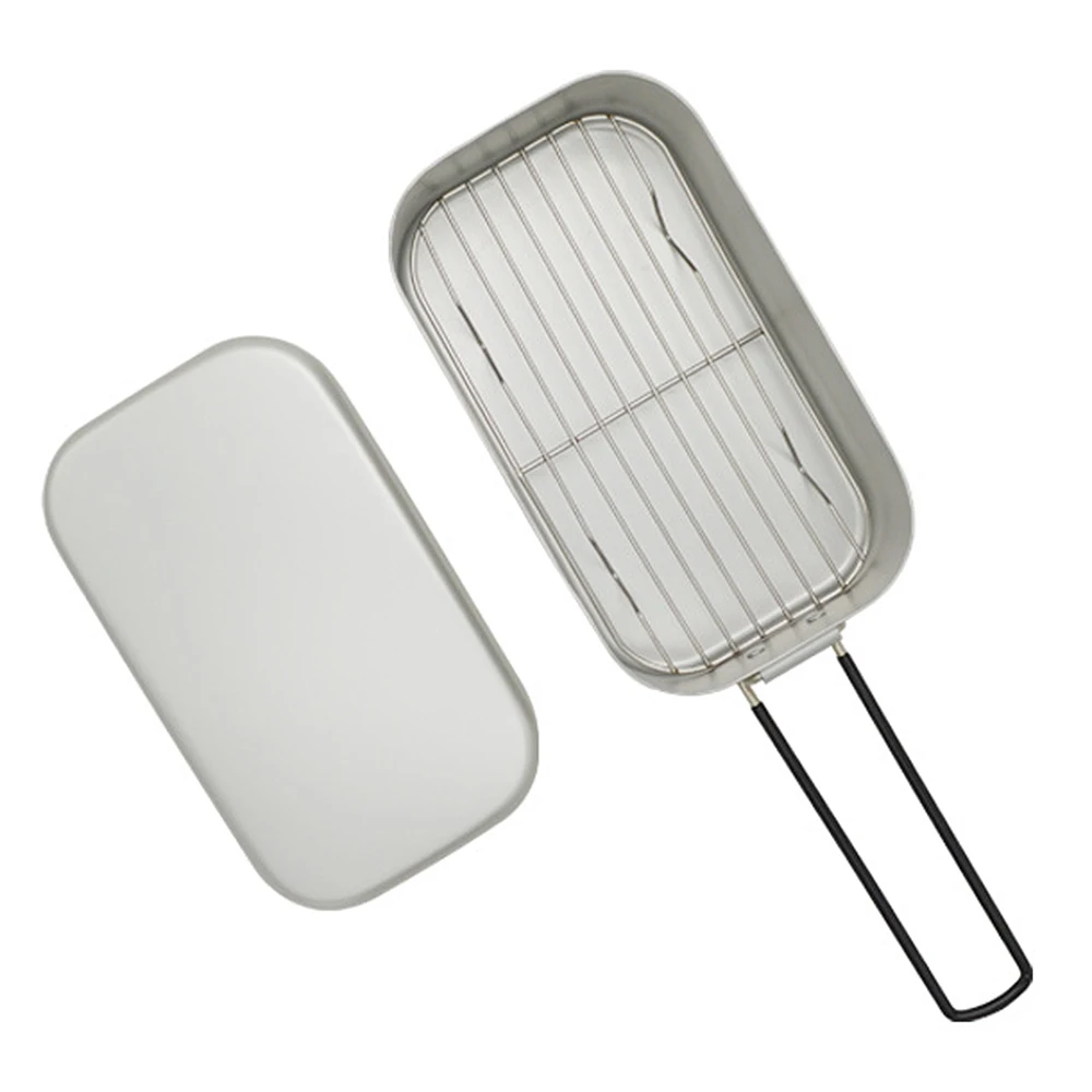 Description Picture 4 of itemCamping 800ml Bento Lunch Box Tin Titanium Lunch Box Camping Bento Box Outdoor Cookware Bowl Pan with Lid Folding Handle