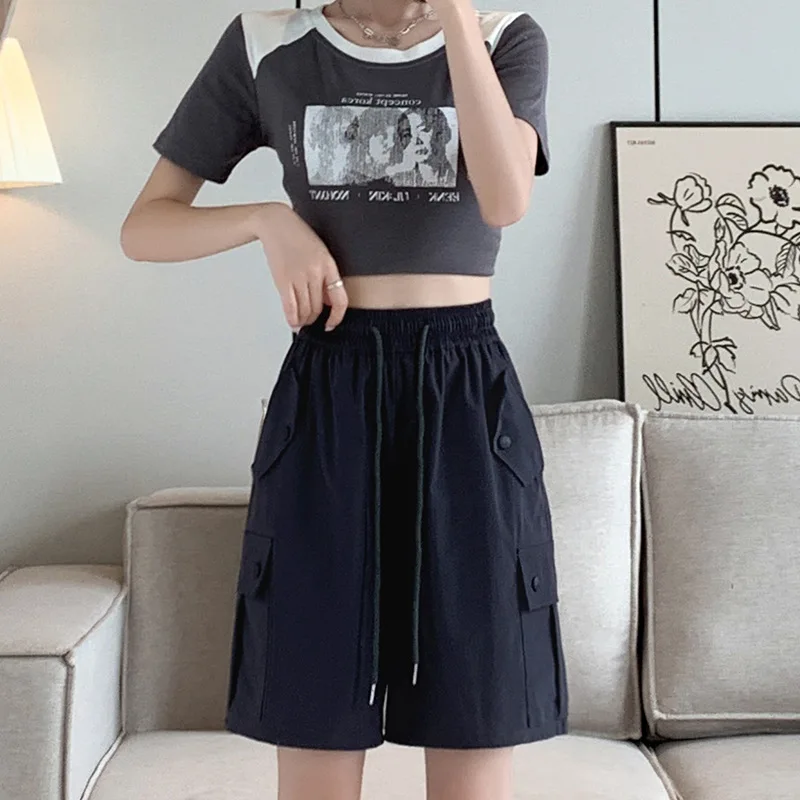 Description Picture 4 of itemSAYTHEN Pink Work Shorts Women's Summer Thin 2023 New High Waist Casual Slim American Quick Dried Sports Capris ST237241