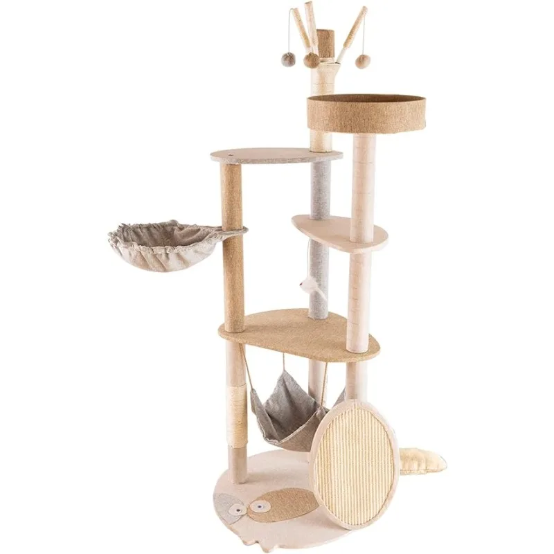 Description Picture 2 of itemMultifunctional Indoor Cat Tree Multi-Level Cute Cat Tower Furniture Apartment with Sisal Scratching Board and Cat Climbing Post