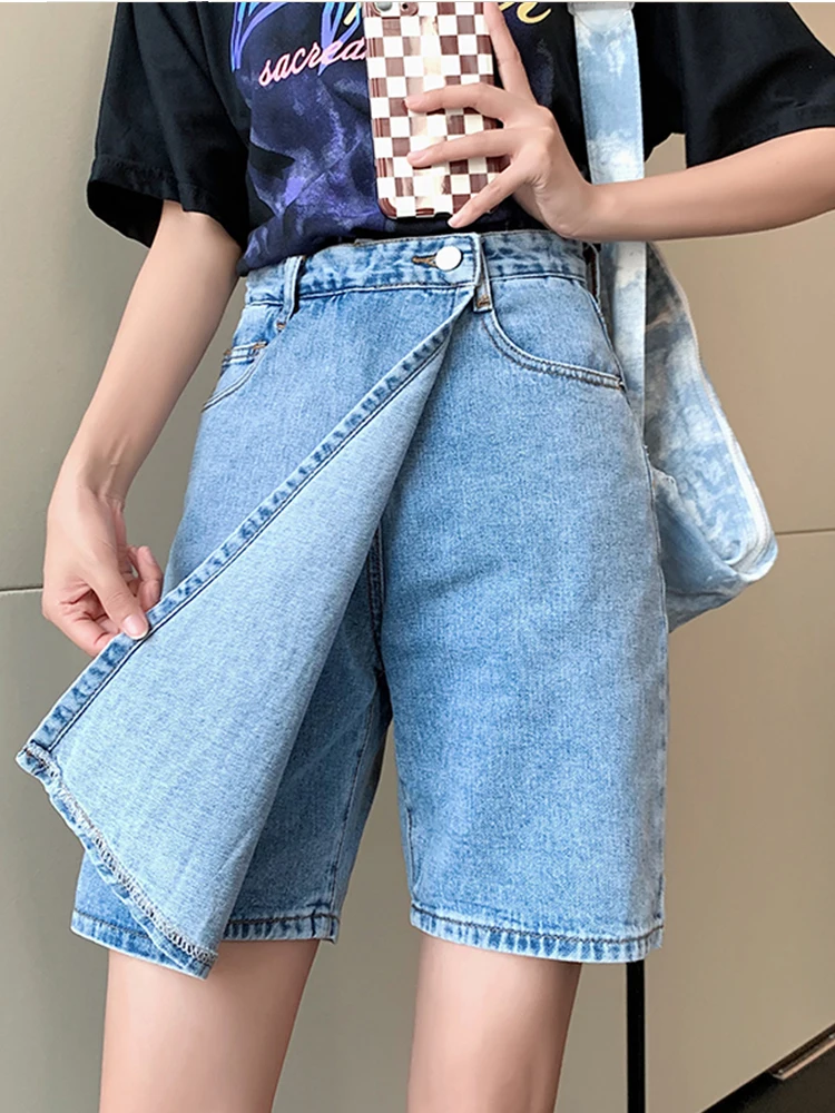 SURMIITRO S-5XL Plus Size Denim Skirt Shorts Women 2023 Summer Korean Fashion High Waist Short Pants Jeans Female