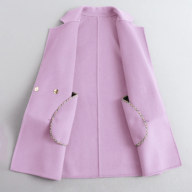 Description Picture 4 of itemWinter Cashmere Wool Belt Outerwear Jacket Spring Autumn Women Natural Wool Coat Women's Cloth Coat S3654