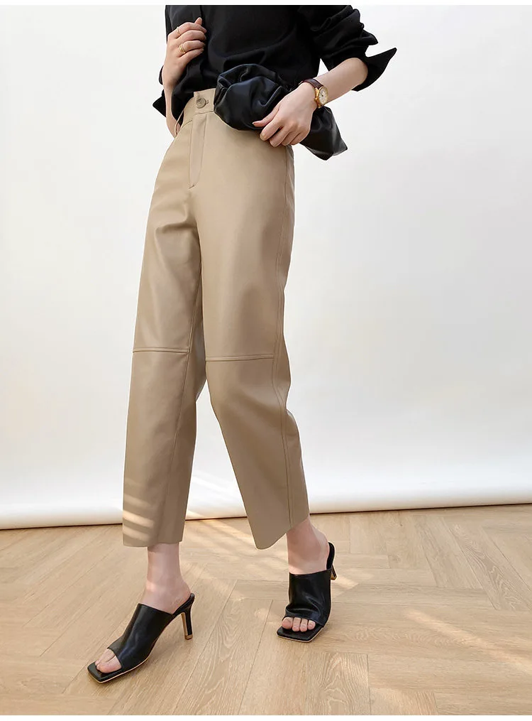 Description Picture 5 of itemStreetwear Genuine Leather Pants Women Spring 2022 Womens Fashion wide leg Trousers High Waist Women Clothing