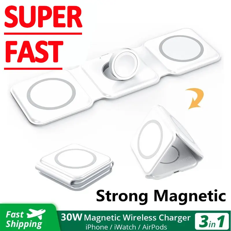 3 in 1 Magnetic Wireless Charger Pad Stand for iPhone 14 13 12 Pro Max  Fast Charging Dock Station for Apple Watch AirPods
