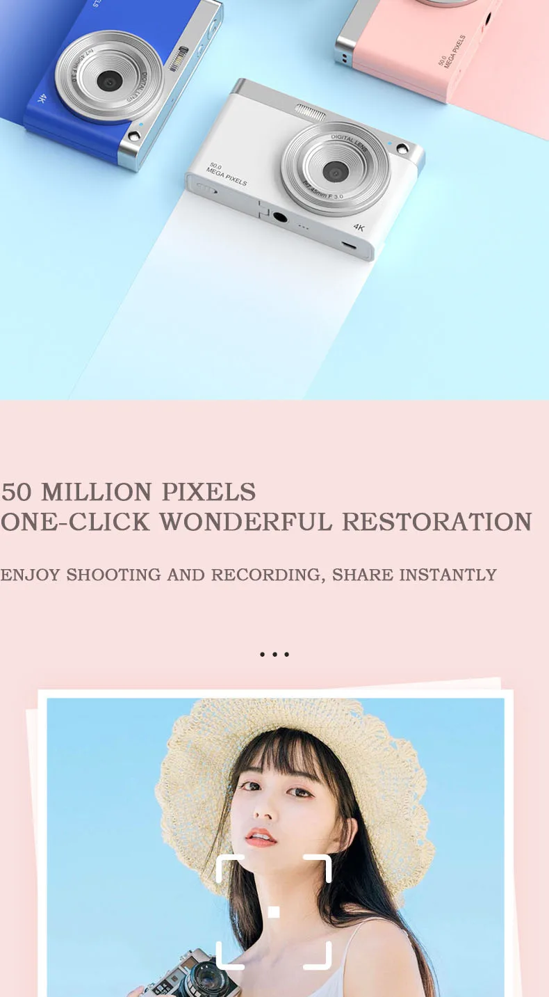 Portable Digital Camera HD Camera Micro SLR Camera 4K Video 50MP CCD Retro VLOG 2.88In IPS Screen Auto Focus Selfie Camera