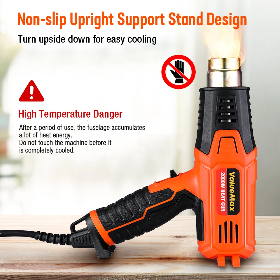 Description Picture 3 of itemValueMax 2000W Heat Gun EU Plug Hot Air Gun Temperatures Adjustable With Four Nozzles Electric Heat Gun Heat Shrink Hair Dryer
