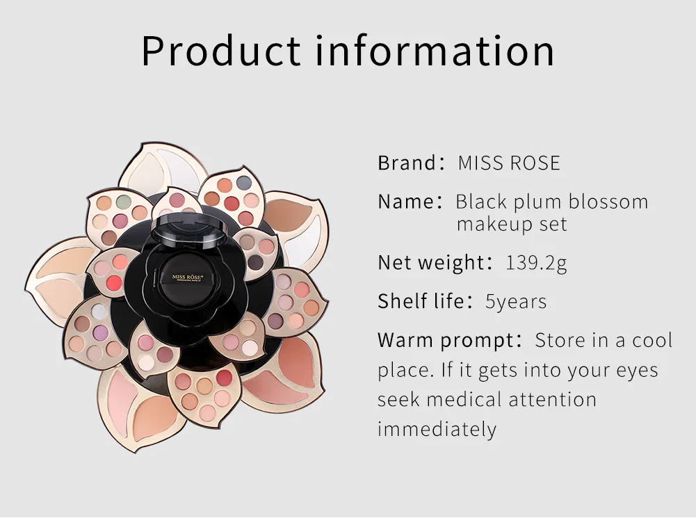 Description Picture 5 of itemMISS ROSE Multifunctional Makeup Kit Complete Set Black Plum Blossom Makeup Palette Eye Shadow Face powder Highlighter Blusher
