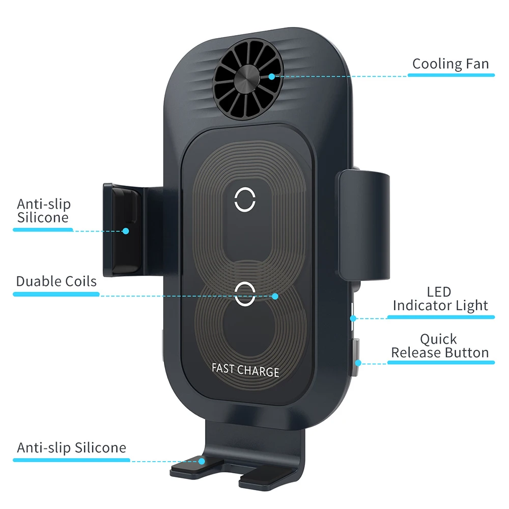 Bonola Automatic Clamping Car Wireless Charger with Cooler Fan for Samsung Z Flip 5 Phone GPS Navigation Wireless Chargers Mount