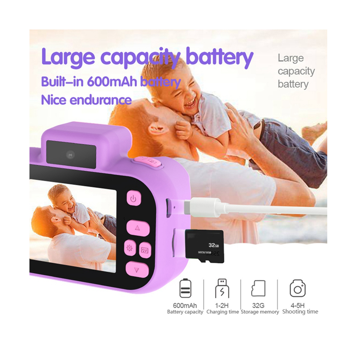 Description Picture 4 of itemChildren's Camera High-Definition 4000W Front Rear Dual-Camera 2 Inch 1080P HD Screen Digital Camera Photography, B