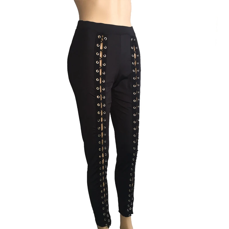 Description Picture 6 of itemNew Sexy Lace Up Pants Women Big Size Slim Black Streetwear Trousers High Waist Bandage Leggings Pencil Pant Black Red Gray XL