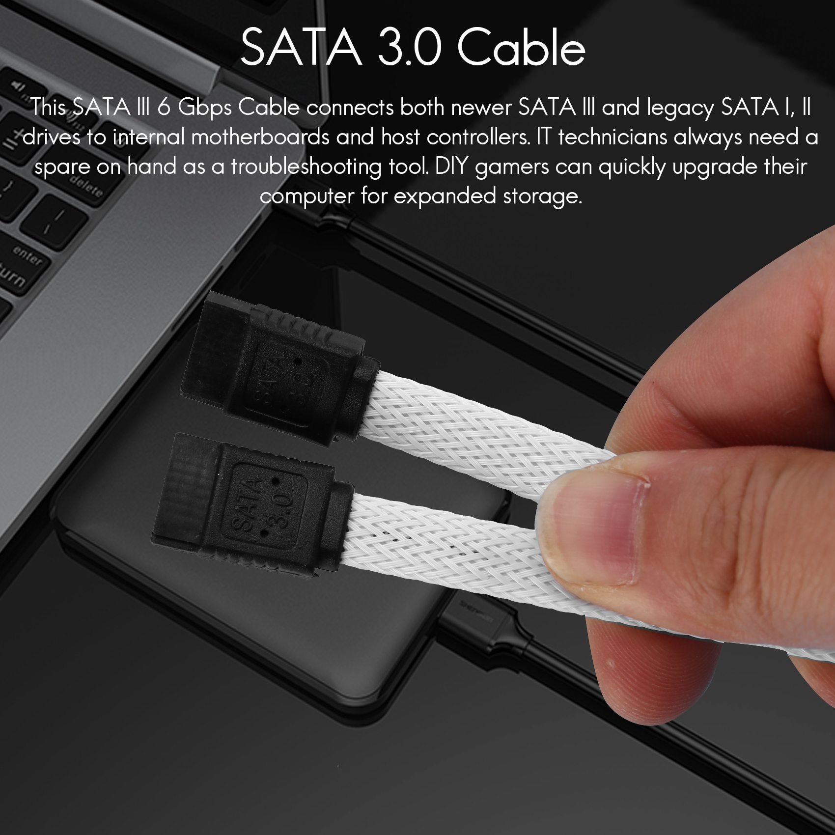 Description Picture 2 of item50CM SATA 3.0 III SATA3 7pin Data Cable 6Gb/s SSD Cables HDD Hard Disk Data Cord with Nylon Sleeved Premium Version(White)