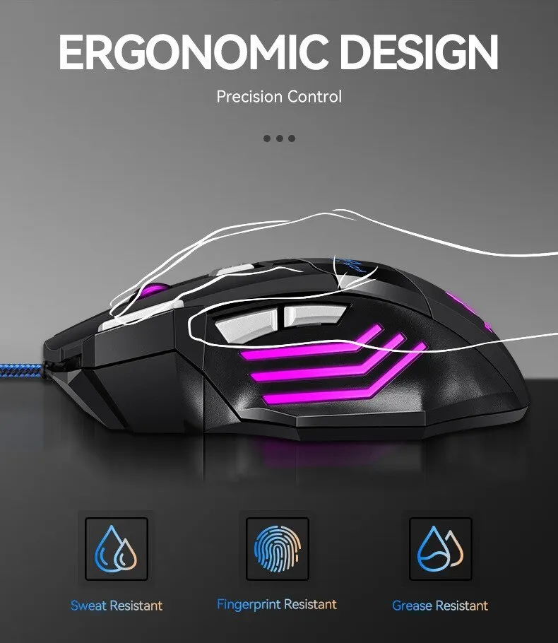 Description Picture 3 of item1 PC ITLY New Hyperspeed USB Gaming Mouse RGB Backlit Ergonomic Game Mice 7D Esports Wired Mouse for Laptop PC Gamer