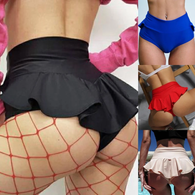 Womens Sexy Sport Shorts Ruffles Tennis Skirt Girls Gym Short Dance Skirt Shorts 2021 Solid Color Skirt Anti-emptied Shorts
