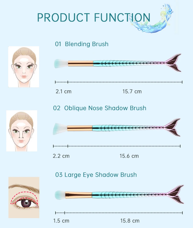 Description Picture 6 of item10/11pcs Makeup Brushes Kit maquiagem maquillaje New Mermaid Foundation Eyebrow Eyeliner Cosmetic makeup Brushes