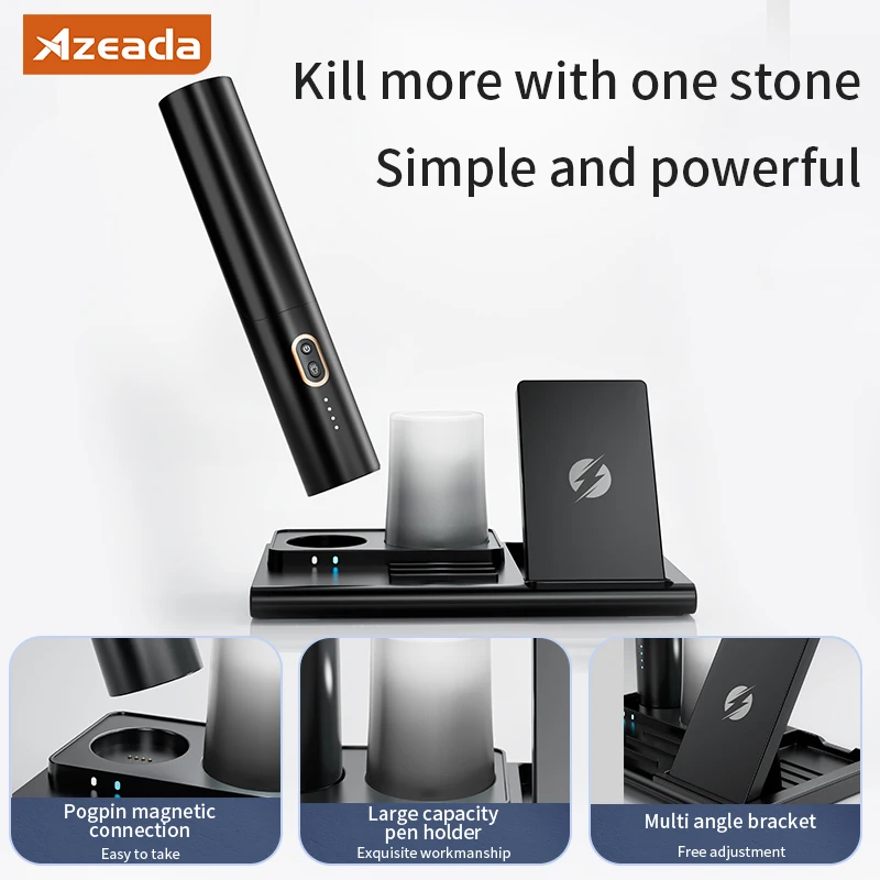 Azeada Multi-function 15W Wireless Charger Kit with Desk Lamp for iPhone 15 14 Pro Huawei MI Fast Wireless Charging Phone Holder