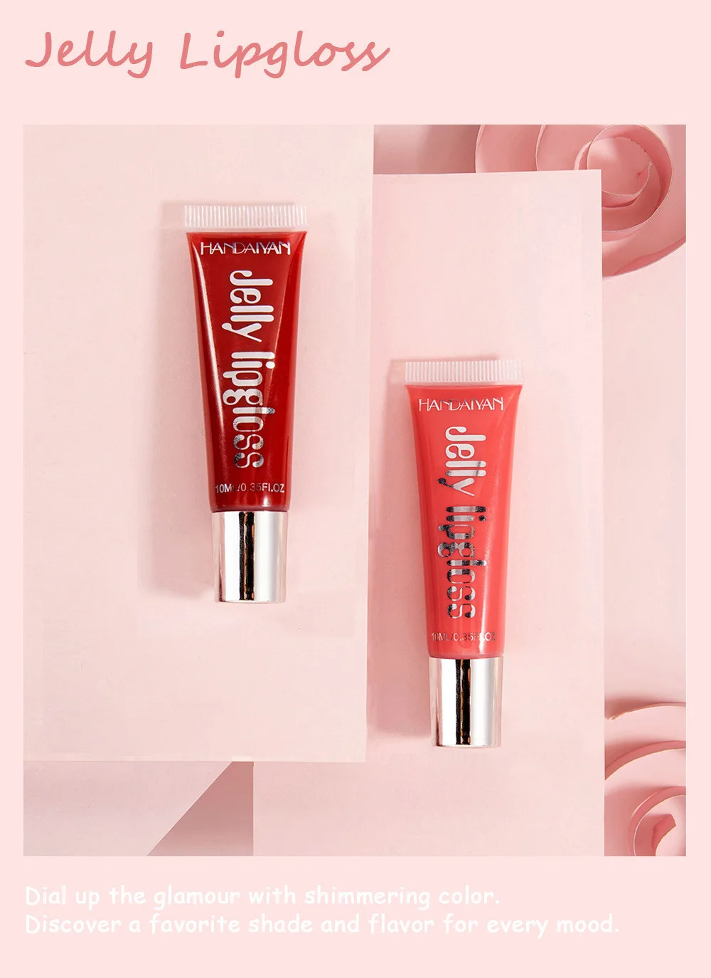 Description Picture 2 of itemHandaiyan Moisturize Jelly Lip Gloss Longlasting Glitter Red Nude Lipstick Liquid Waterproof Lipgloss Makeup