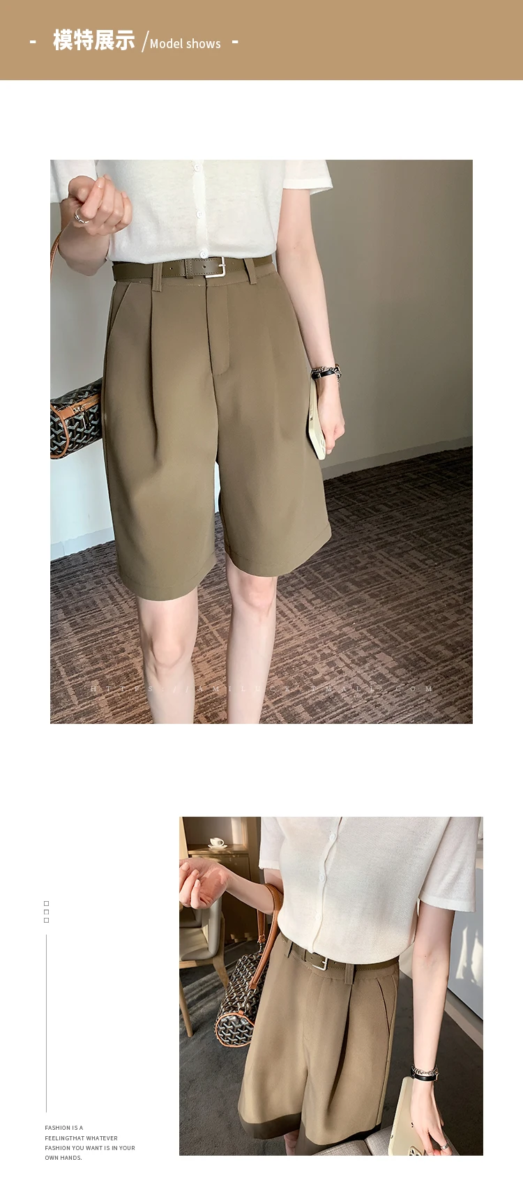 Description Picture 2 of itemWomen's Shorts High Waist 2023 Summer Wide Leg Shorts Pant Knee Length Fashion Khaki Black Casual Suit Shorts for Women