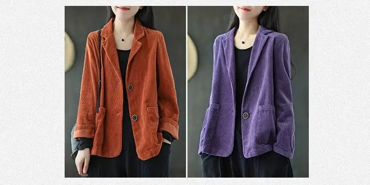 Description Picture 2 of itemBlazers Women Corduroy Jacket Popular Oversized Notched Vintage Pure Harajuku Autumn All-match Retro Outwear Cardigan