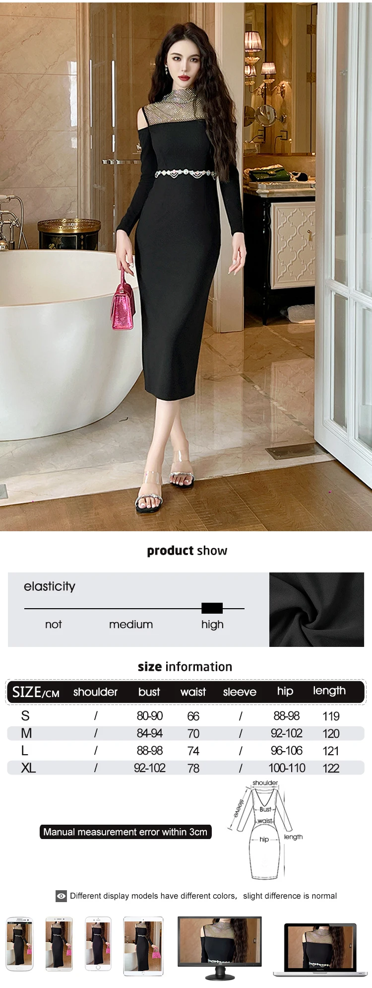 Description Picture 2 of itemFashion Elegant Luxury Evening Long Dresses Women Clothing Ladies Sexy Off-Shoulder Bodycon Slim Fit Vestidos Fiesta Robe Black